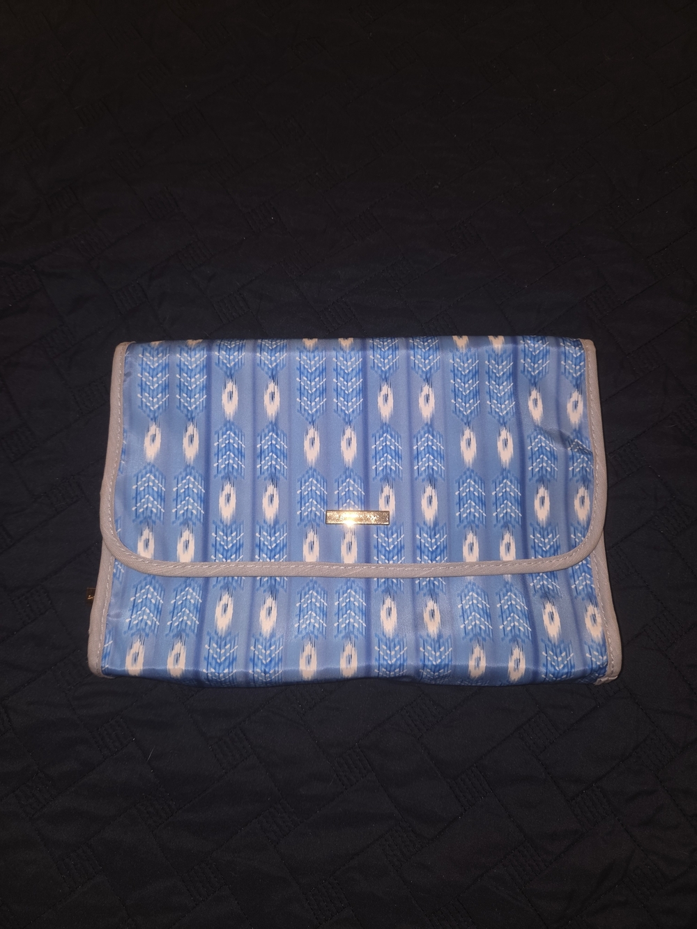 Blue Patterned Fold-Over Travel Bag